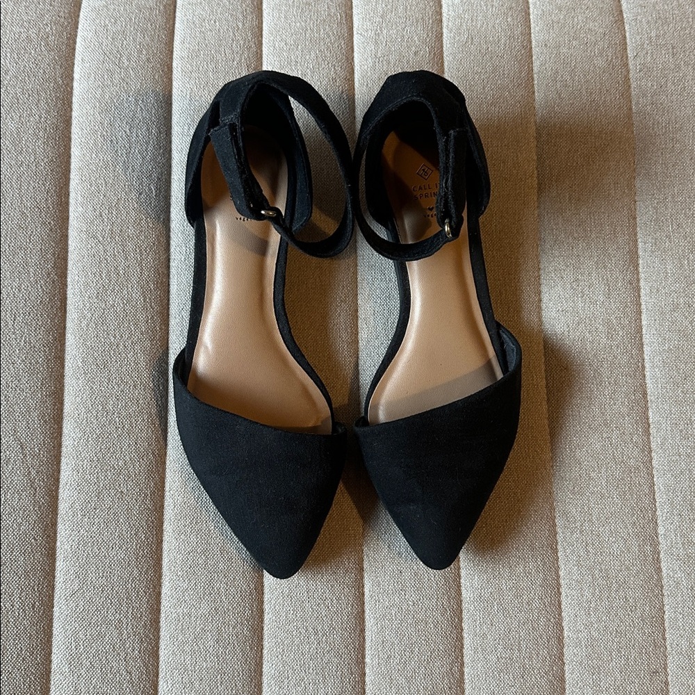 Call It Spring Black Ankle Strap Strappy Pointed Toe Flats